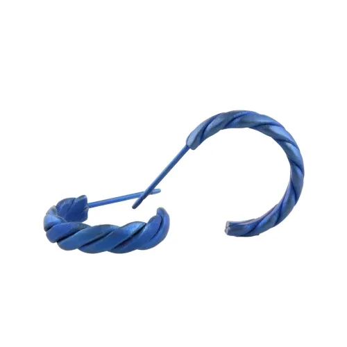 Small Flat Twisted Dark Blue Hoop Earrings